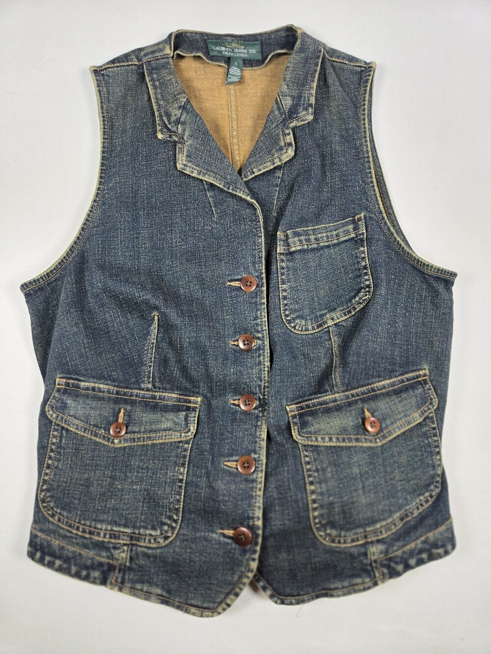 Vintage Lauren Jeans Co. Ralph Lauren Denim Utility Vest Size L Western Biker